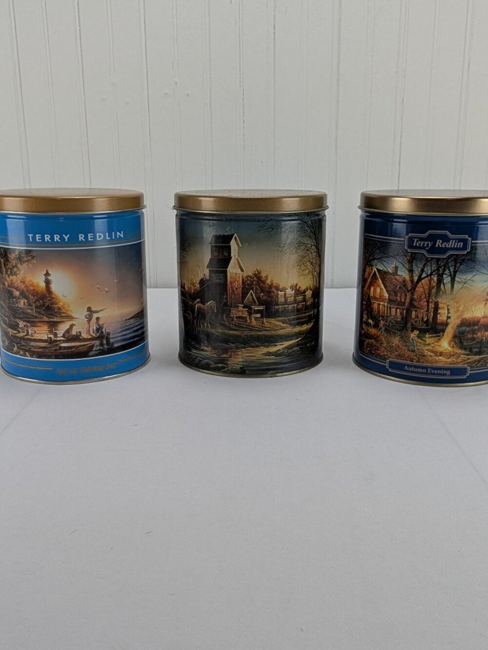Vintage Terry Redlin Metal Tins Lot of 3 Sea to Shining Sea Autumn Evening Farm